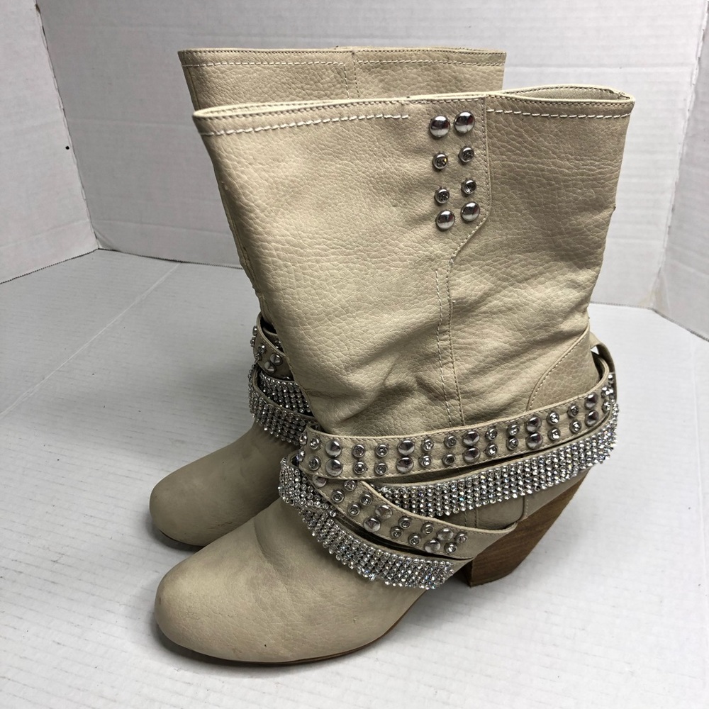 Not Rated Boots Size 8 Heeled Bling Round Toe Leather Pull on Cowboy Cowgirl